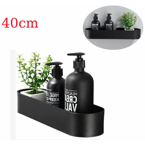Étagère de douche sans perçage de 40 cm, étagère de douche de salle de bain auto-adhésive en acier inoxydable, noir (1/5)