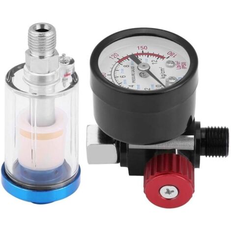 Régulateur de pression d'air, pistolet de pulvérisation d'air Delaman Jauge de régulateur de pression d'air Kit de séparateur de filtre de purge d'eau en ligne (1/4)