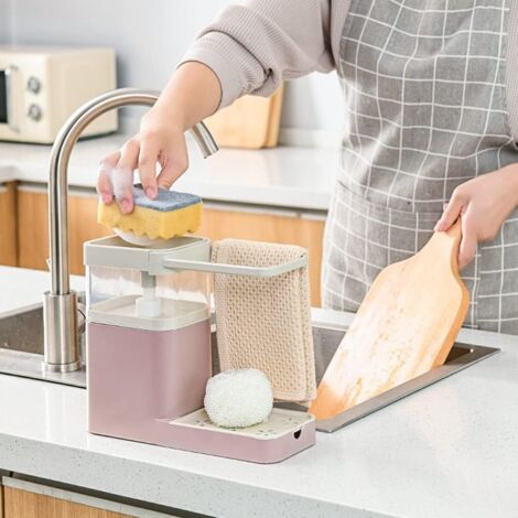 Étagère pour évier, étagère pour évier en éponge, égouttoir pour le rangement des chiffons, porte-savon en éponge, cintres pour organisateur d'évier de cuisine, organisateur de panier d'évier (rose) (1/5)