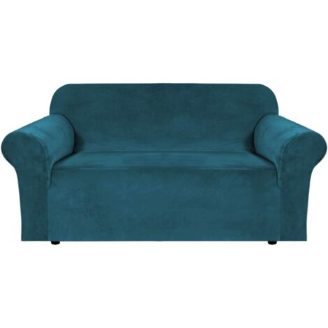 Housse de canapé en velours extensible pour 2 oreillers Housse de canapé pour salon Housse de canapé avec sangles antidérapantes au bas, velours super épais et confortable (58"-72" de largeur, bleu ca (1/5)