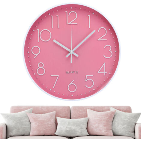 Horloge Murale Métal Moderne Ronde Diam.30cm Rose (1/5)