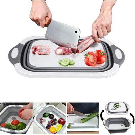 Planche à découper pliante multifonctionnelle 3 en 1 planche à découper portable pour fruits et légumes voyage camping gris (1/5)