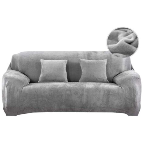 Housse de canapé, housse de canapé extensible, housse de canapé 3 places en velours épais, facile à régler, tissu élastique, canapé et protection pour animaux de compagnie (gris)- (1/5)