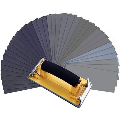 Lot de 36 papiers abrasifs avec ponceuse à main humide/sec pour polir le métal/bois/auto (1/5)