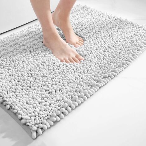 Tapis de bain antidérapant en microfibre chenille 40 x 60 cm, tapis de sol lavable en machine pour bain, douche et salle de bain, gris clair (1/5)
