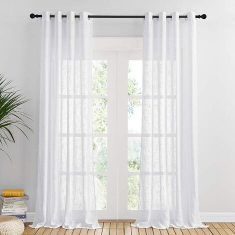 Rideaux de Fenêtre - Blanc Voile Voile à Oeillets Criss Cross Motif Rideau Home Decor Lumineux Filtre Doux, L 140 x H 240 cm, Blanc, Lot de 2 (1/5)