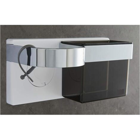 Support mural auto-adhésif pour sèche-cheveux avec rangement ABS pour brosses à cheveux et accessoires de coiffure Adhésif puissant avec attache de câble en silicone (1/5)
