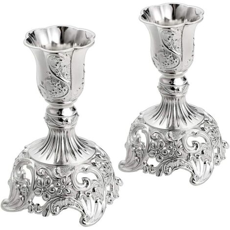 Lot de 2 bougeoirs coniques, élégants bougeoirs en laiton candélabres pour mariage, bougie de table de Noël pour décorations d'intérieur (argent) (1/5)