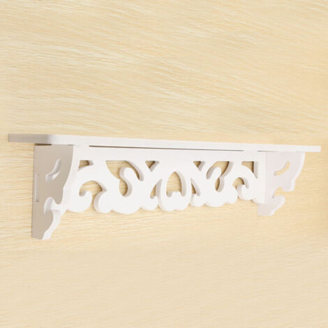 Mensola da parete in legno bianco intagliato, staffa per rack, design ritagliato, mensola da parete, decorazioni per la casa, 46 x 9 cm (1/5)