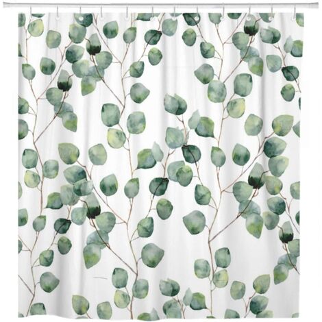 Rideau de douche aquarelle vert floral feuille eucalyptus feuilles rondes motif succulent branches décor à la maison salle de bain tissu polyester imperméable 72 x 72 pouces ensemble avec crochets (1/4)