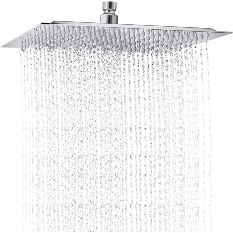 8 pouces/20 cm carré fixe pommeau de douche en acier inoxydable miroir visage 180 ° pivotant puissant haute pression douche bain salle de bain (1/5)