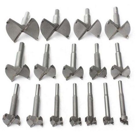 16PCS (15MM - 35MM) Fraise en carbure pour le travail du bois Installation de billes Portes en bois Tiroirs Façonnage Forets Foret à bois pour faire des trous à fond plat propres dans le bois (1/4)