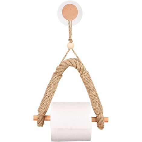 Porte-serviettes en corde de chanvre, porte-papier hygiénique auto-adhésif, rétro sans perçage Porte-papier hygiénique en corde de chanvre pour salle de bain et cuisine (1/5)
