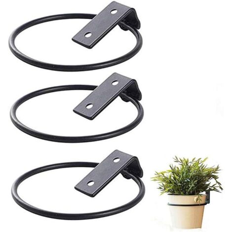 Anneau de support de pot de fleur de 15,2 cm fixé au mur, lot de 3 crochets muraux pour jardinière, support pliable en fer noir, jardinières de clôture en métal pour une utilisation intérieure et exté (1/5)
