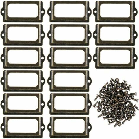 Lot de 30 supports d'étiquettes en métal pour meubles, tiroirs, armoires, cartes, plaques nominatives, cadres avec vis pour bureau, bibliothèque, étagère, bronze, M 70 x 33 mm (1/5)