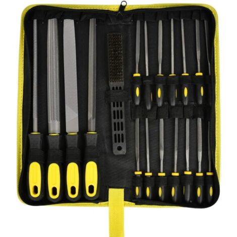 Ensemble de limes plates et accessoires pour atelier, bricolage et menuiserie, limes avec manche en caoutchouc antidérapant et sac de rangement (19 pièces) (1/5)