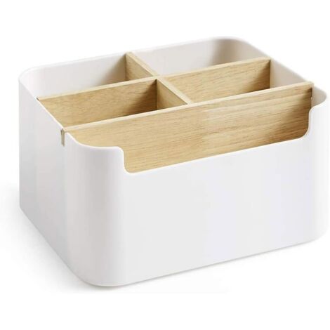 Boîte de rangement de bureau, organiseur de bureau à 5 compartiments, boîte de rangement pour télécommande, pour pinceaux de maquillage, ciseaux télécommandés, produits de soins de la peau, rangement (1/5)