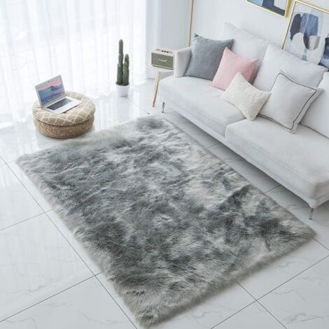 Tapis de luxe en fausse peau de mouton douce pour tapis de chevet en peluche housse de canapé coussin de siège de chambre à coucher 2,3 x 1,5 m gris (1/5)