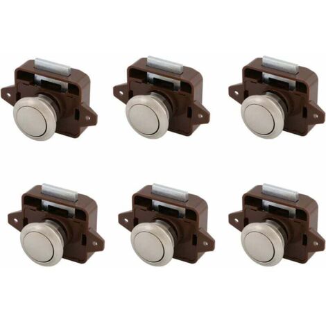 Loquet à bouton-poussoir Loquet à bouton-poussoir sans clé Chrome Loquet de verrouillage de meubles à bouton-poussoir pour RV Car RV Caravan Boat Placard Tiroir 6pcs Marron - Marron (1/5)