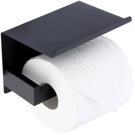Porte-papier hygiénique avec étagère, noir mat Porte-papier hygiénique autocollant ou mural en acier inoxydable SUS 304, noir (1/5)