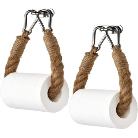 Ensemble de 2 porte-rouleaux de papier toilette muraux en acier inoxydable et corde de chanvre pour salle de bain et cuisine (rouge) (1/5)