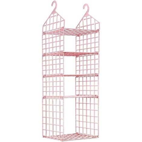 Porte-Manteau Organisateur de Placard en Plastique, 5 Compartiments/Maille, Étagère de Rangement Suspendue Pliable pour Sacs, Organisateur de Placard de Chaussures, Rose (1/5)