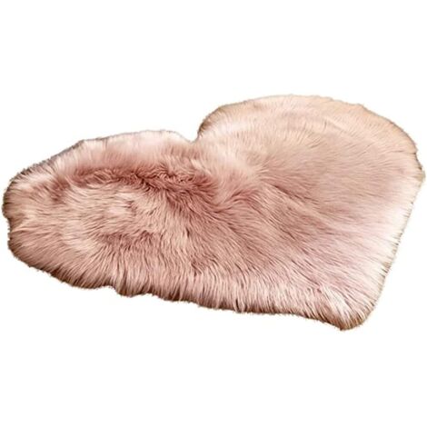 Tapis de chambre antidérapants en forme de cœur Tapis en fausse laine pour chambre à coucher en peluche douce et moelleuse Coussin de zone lavable Décorations de Noël d'hiver (rose clair, 70 x 80 cm) (1/2)