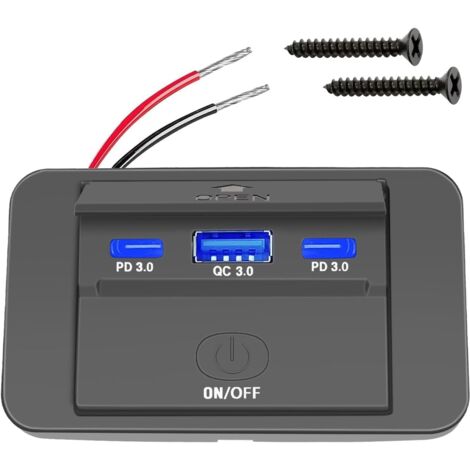 AIDUCHO Prise USB pour Camping-Car, Prise USB 12V Montée au Mur, Chargeur Voiture 78W QC3.0 USB, Double PD3.0 Type C Téléphone Portable Charge Rapide étanche pour 12V/ 24V Bateau Camping-Car Voiture (1/5)