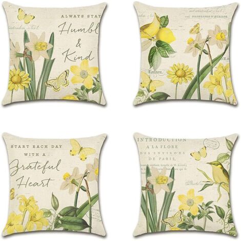 AIDUCHO Extérieur Housse De Coussin, Lot De 4 Imperméable Jonquille Motif Canapé Taie D'oreiller Pour Patio Jardin Salon Chambre Décoration, 45x45cm (1/5)