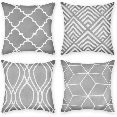 Aiducho – Lot de 4 housses de coussin 45 x 45 cm – Coton gris décoratif – Zip invisible pour salon, bureau, voiture, jardin (1/6)