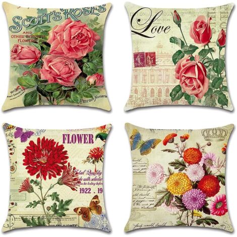 AIDUCHO Extérieur Housse De Coussin, Lot De 4 Imperméable Fleur Classique Motif Canapé Taie D'oreiller Pour Patio Jardin Salon Chambre Décoration, 45x45cm (1/5)