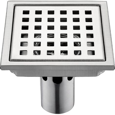 Siphon de Sol Siphon De Sol en Acier Inoxydable Salle De Douche Salle De Bain Grand Déplacement Treillis Carré Déodorant Siphon De Sol (Color : Metallic, Size : 15×15cm) (1/3)