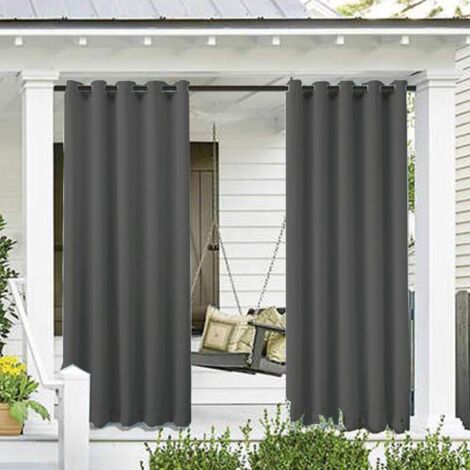 Rideau d'extérieur occultant polyester 132x213 cm – 2 panneaux gris foncé – Protection UV et coupe-vent – Œillets antirouille 4 cm – Kueatily (1/5)