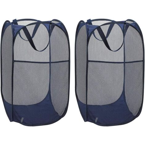 Panier à Linge [Lot de 2] Corbeilles à Linge Pliable Pop Up en Maille Filet Sac à Linge Panier à Linge Pliable avec ManiPôler, Bleu-Fei Yu (1/5)