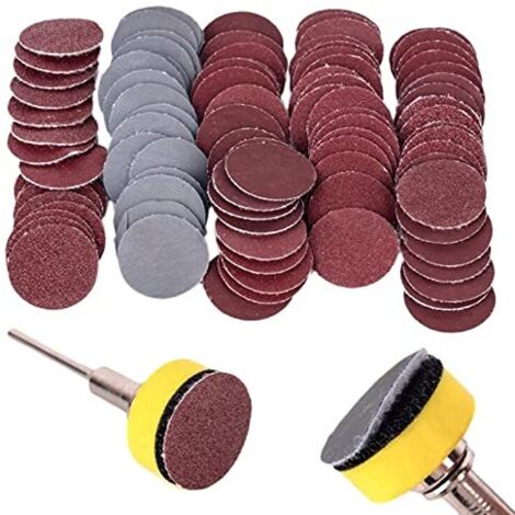 Disque abrasif de ponceuse, 1 pouce 100 pièces disques de ponçage Kit de tampons de papier de verre rond crochet boucle ponceuse support (1/5)