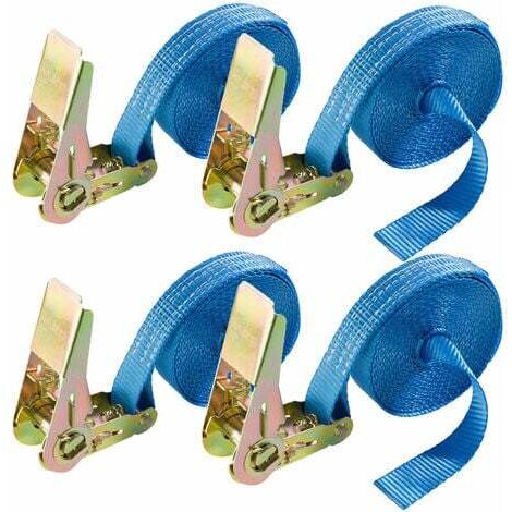 4 x Sangle d'Arrimage Tendeur à cliquet Sangle à Cliquet Sangles pour Transport Moto Camion Sangle Arrimage Courroies de tension pour camping-car 6m x 25mm 800 daN en une Partie (1/5)