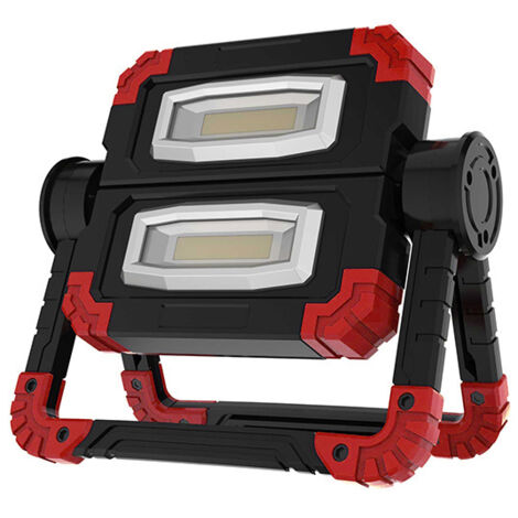 AIDUCHO Projecteur Led Rechargeable, Lampe De Travail Avec 2 Phares Cob, 3 Modes, 20w 5000 Mah Batterie Externe, Projecteur De Chantier Led Pliable Avec Rotation À 360° Pour Camping, Réparation Rouge (1/2)