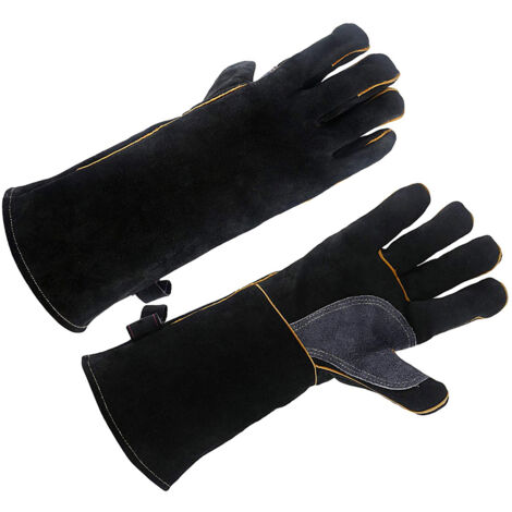 Gants en cuir de vachette résistant à la chaleur et au feu pour cheminée, four, grill, soudure, manipulation d'animaux (1/5)