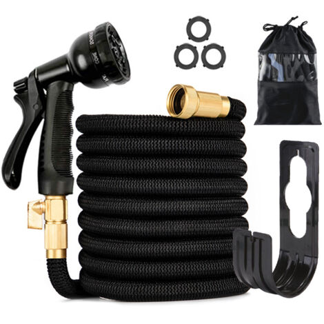 Tuyau d\'arrosage Extensible 10m, Tuyau d\'eau Flexible avec Pistolet d\'Arrosage à 8 Modèles d\'Irrigation, Raccords de 3/4\" et 1/2\" en Laiton Massif, Tuyau d\'arrosage avec Sac de Rangement, Noir (1/5)