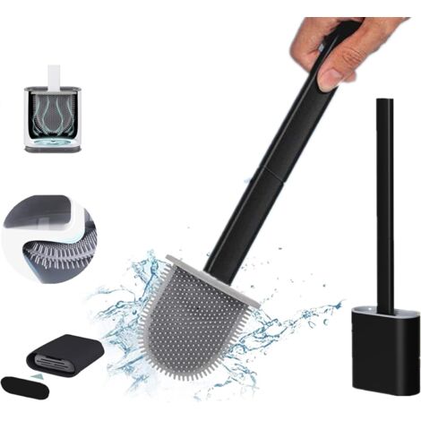 – Brosse WC en silicone TPR – Support amovible au sol ou mural – Tête flexible pour nettoyage 360° – Base ventilée pour séchage rapide (1/6)