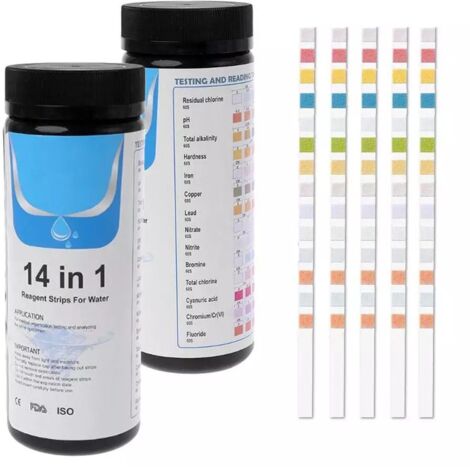Bandelettes De Test Pour Piscine, Lot De 50 14 En 1 Bandelette Test Piscine, Bandelettes Pour Test De Qualité D'eau Sur Alcalinité Totale, Nitrate, Nitrite, Ph, Chlore Total, Dureté (1/5)