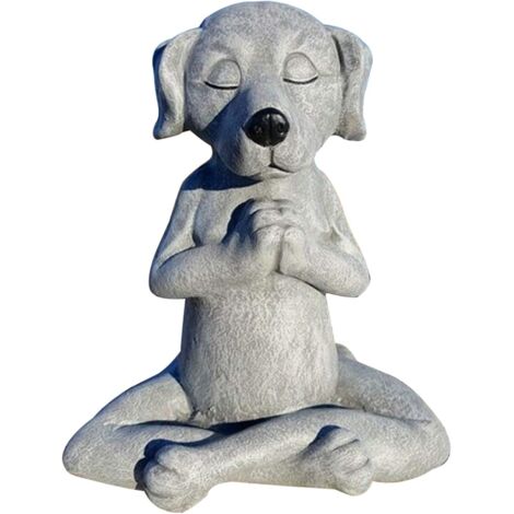 Statue de chien méditant, sculpture en pierre d'animal mignon, figurines de méditation de yoga de chat de chien de jardin, art décoratif pour l'amateur de yoga en plein air (1/5)