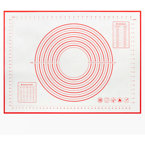 Tapis de cuisson en silicone extra large avec dimensions, tapis de cuisson antidérapant, tapis de roulement de pâte antiadhésif pour gâteau pizza (60x50cm, épais, rouge) (1/5)