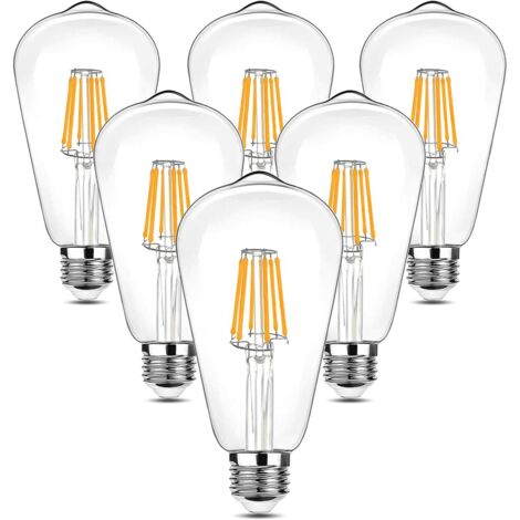 Ampoule LED vintage Edison, 90-265V 6W (ampoule à incandescence équivalente à 60W) E27 Ampoule, 600LM 2700K LED blanc chaud, ST64 Lampe de décoration de style rétro antique, pour restaurant bar (6 piè (1/5)