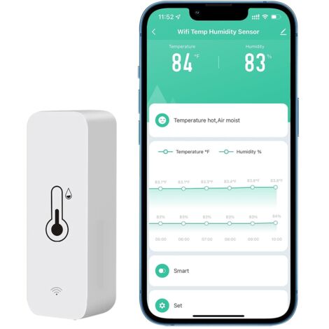 Lot de 1 hygromètres WiFi pour la maison, intérieur et extérieur - Capteur de température et d'humidité sans fil avec alerte d'application à distance, fonctionne avec l'application Tuya (1/5)