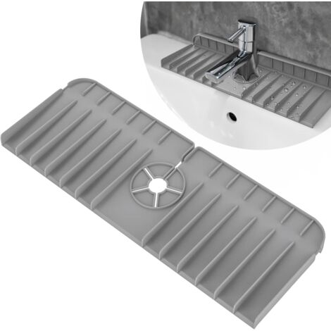 FiveHome Tapis anti-goutte en silicone pour robinet – Protection anti-éclaboussures en silicone – Tapis anti-goutte pour comptoir de cuisine et salle de bain (gris) (1/5)