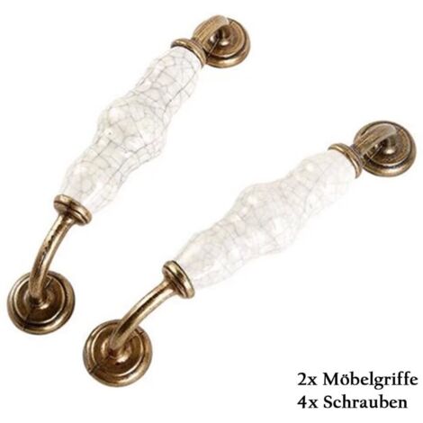 2pcs poignées de porte, poignées de meubles vintage poignée en céramique minimalisme ensemble de rénovation pour portes de chambre poignées de meubles avec grain fissuré pour tiroirs et armoire 128mm (1/5)