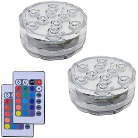 Aiducho – Lumière LED submersible télécommandée RGB étanche – 10 pièces – 16 couleurs – 3 modes d'éclairage – Pour décoration piscine et vase (1/4)