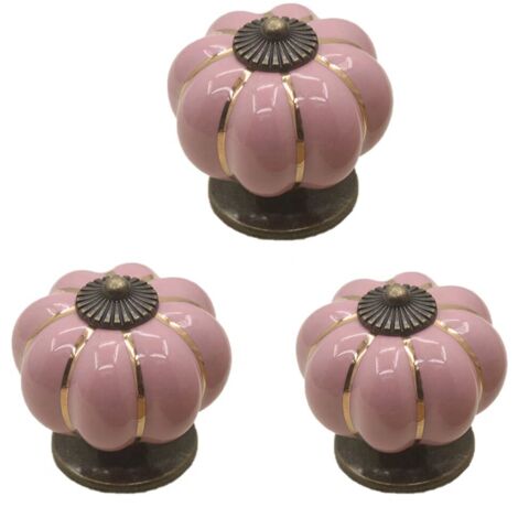 Lot De 3 Coloré Halloween 40x40mm(Diamètre x Hauteur) Citrouille En Céramique Armoire Armoire Porte Boutons Commode Tiroir Tire Meubles Armoire Cuisine Poignées Vintage Cuivre Matériel Avec Vis(Rose) (1/5)