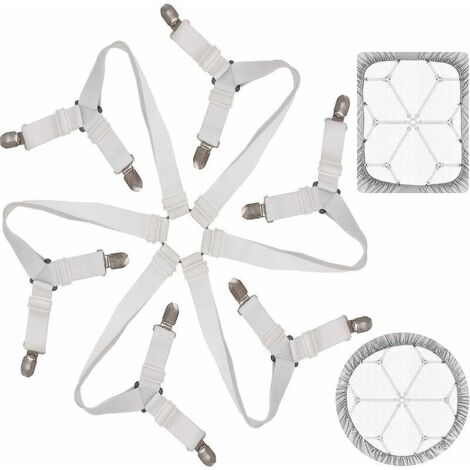 Drap-housse Drap-housse Clip de drap-housse réglable élastique 3 voies 6 côtés Sangles de tension de literie Attaches de drap-housse pour draps de lit Coussins de canapé Matelas Blanc (1/5)